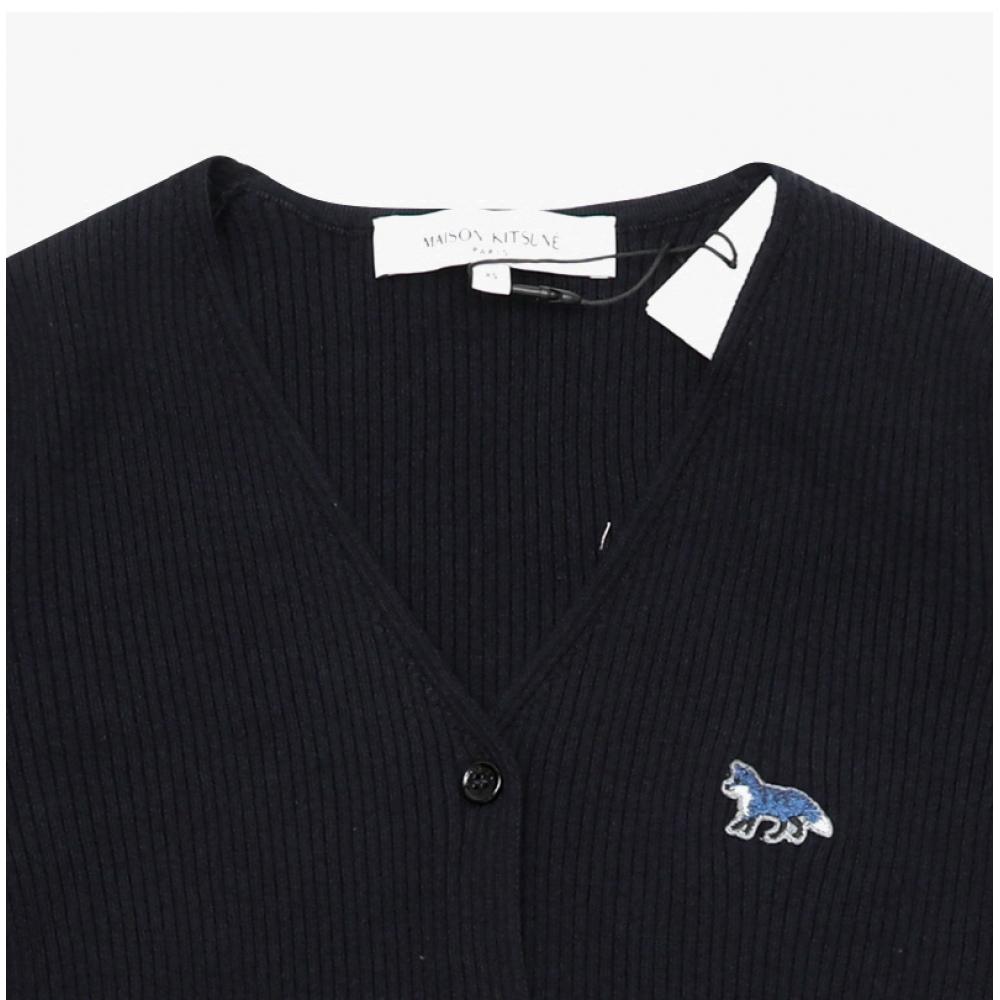 MaiSon KitSune Baby Fuchs Patch Rippstrick V-Ausschnitt Damen Strickjacke Ow00501kt1091