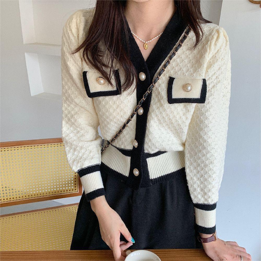 WTEMPO Long Sleeve Knitwear Coats Buttons Knitted V-neck Cardigans Women's Autumn Winter Solid Color Casual Sweaters