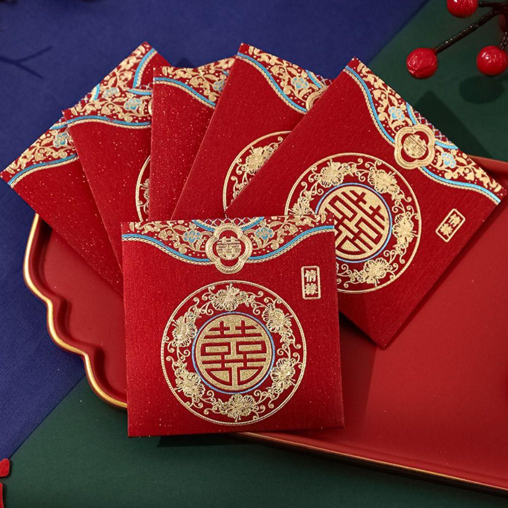 6 Pcs/pack New Wedding Red Envelope Frosted Lucky Money Red Packet Wedding