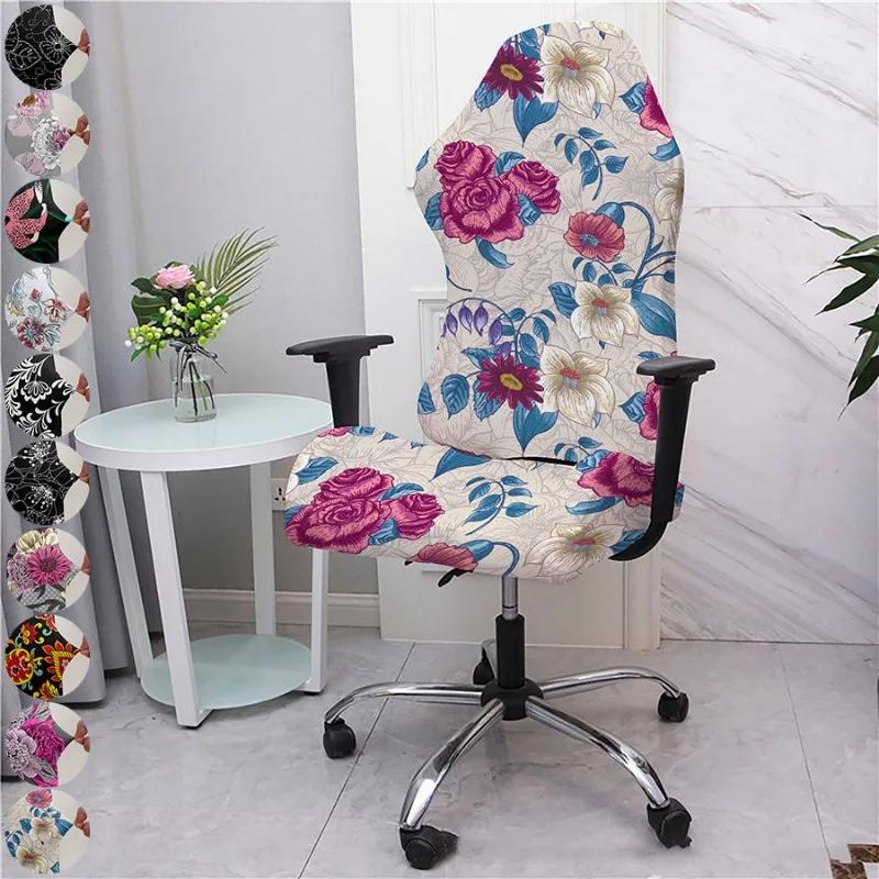 2pcs/set Flower Printed Racing Desk Rotating Slipcovers Office Computer Gaming Chair Covers Stretch Armchair Gamer Seat Cover