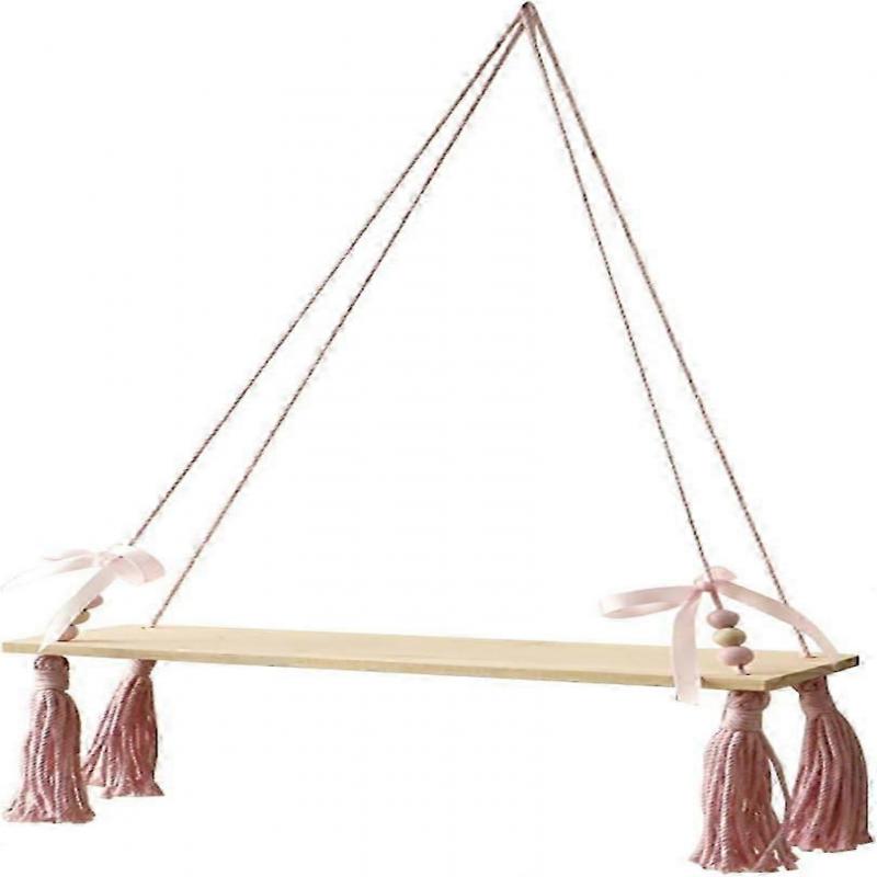 Handcrafted Macrame Woven Tassels Wooden Beads Wall Shelf for Home Decoration