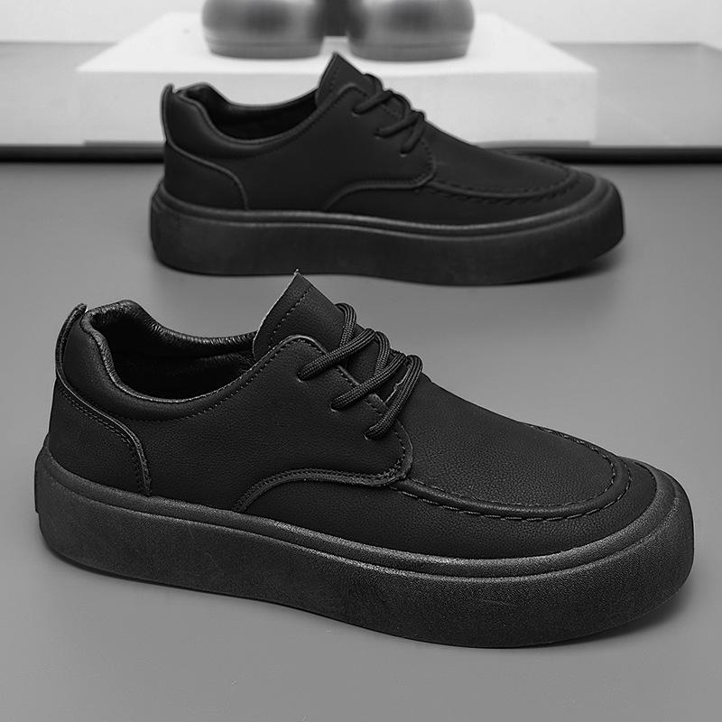 New Casual Shoes Fashion Versatile Lace-up Shoes Light Platform Leather Breathable Leather Shoes Fashion Trend Youth Board Shoes