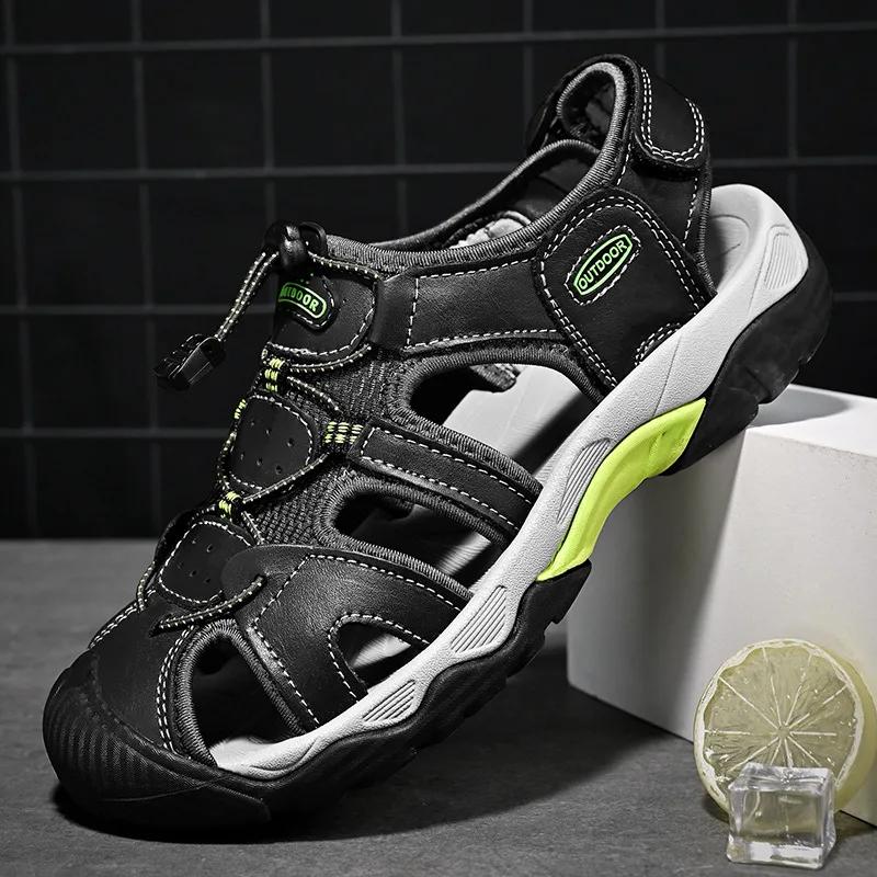 Men's Sandals Classic Genuine Leather Sandals Fashion Outdoor Hiking Shoes Light Breathable Non-slip Sneakers 38-48