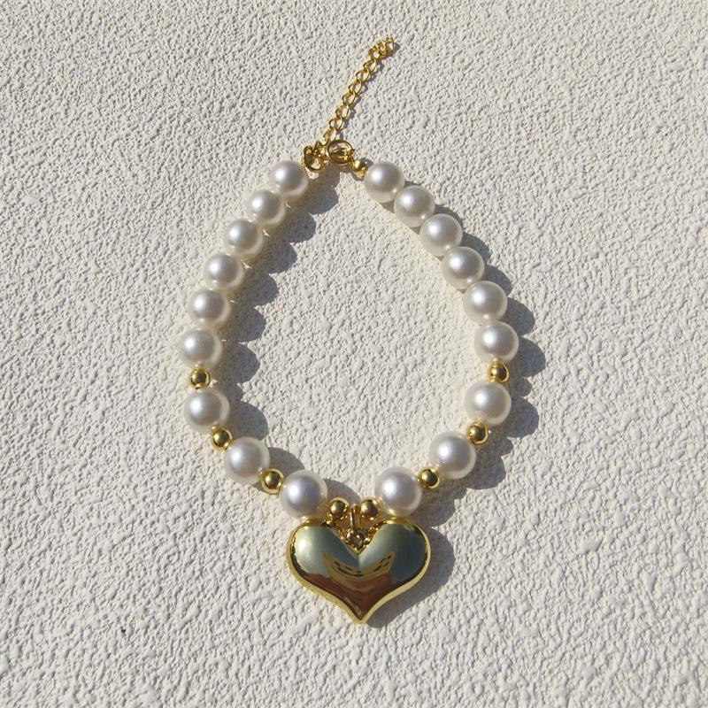 New Love Pendant Pearl Beaded Pet Necklace Versatile Accessories Handmade Cat and Dog Collar