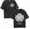 T-shirt Uomo Stampa Linee Disordinate Gotica Oversize Nero Lavato Graffiti Streetwear Top Casual