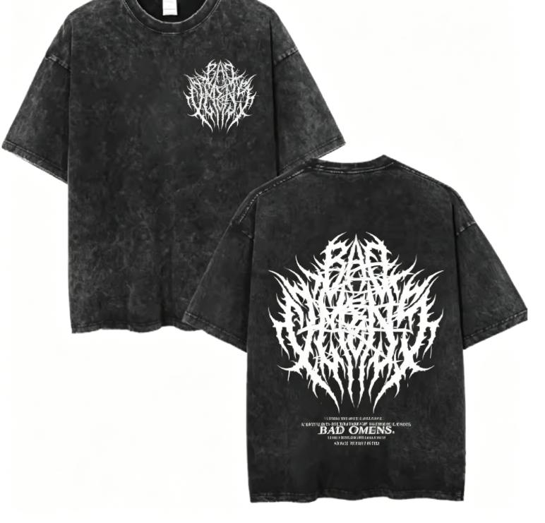 T-shirt Uomo Stampa Linee Disordinate Gotica Oversize Nero Lavato Graffiti Streetwear Top Casual