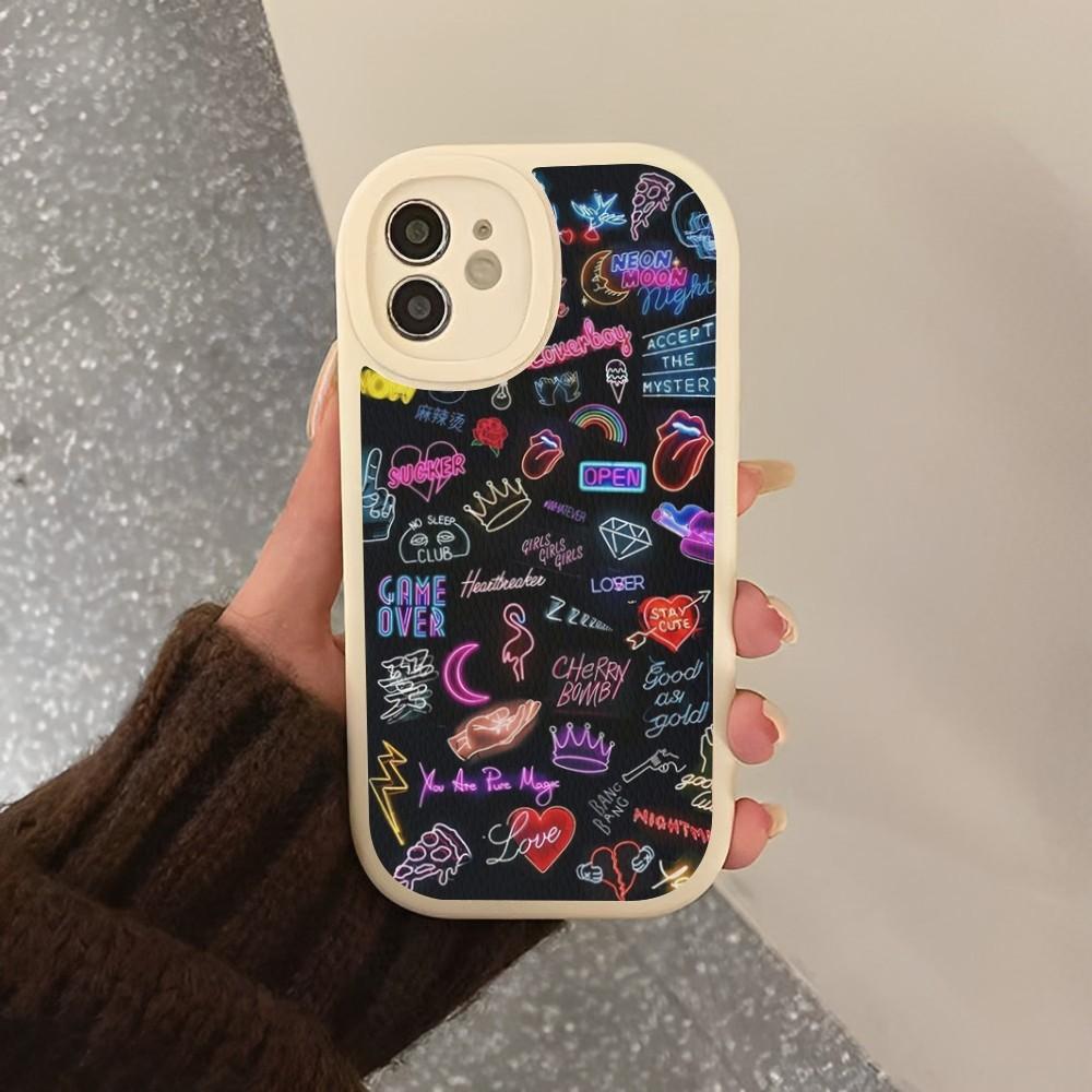 Neon Pattern Phone Case Hard Leather For iPhone 16 15 14 13 12 Mini 11 14 Pro Max Xs X Xr 7 8 Plus Fundas