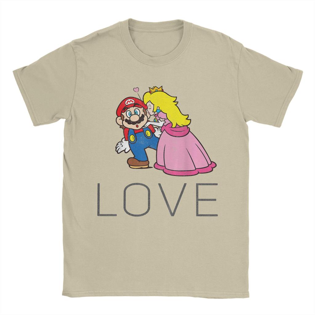 Unisex Super Marios Princess Peach Kiss Love T Shirt  Cotton Tops Vintage Short Sleeve Crewneck Tee Shirt Big Size TShirt