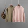 Qooth Basic Casual Sweater Women Oversize Solid Color Round Neck Knit Top QT2790
