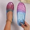 Fashion Women Slippers 2025 New Summer Jellies Slippers Women Fashion Mesh Hollow Beach Shoes Ladies Flat Sandals Round Toe Slides Women
