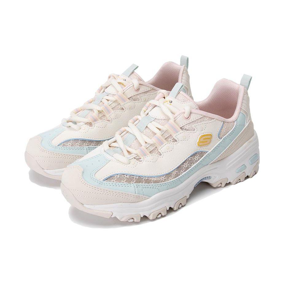 Skechers D'LITES 1.0 Women White Pink Low Top Dad Shoes Leather Sporty Refreshing 896235-MLT