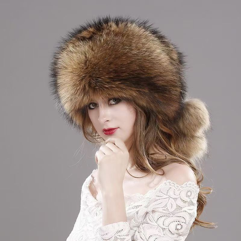 Fox Raccoon Hair New Winter Hat Women's Imitation Fur Thickened Versatile Mongolian Ear Protector Mother Bag Head Princess Hat