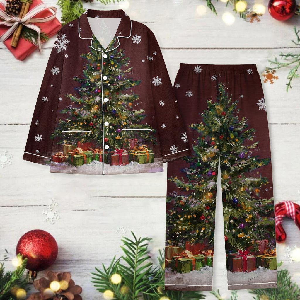 Ladies' Christmas Printed Long Sleeved Long Pants Casual Home Set