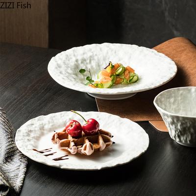 Weißer Keramik-Salatteller, Restaurant-Kochgeschirr, Abendessen, Dessert, Steakteller, nordischer Stil, kreative Reisschüssel, Küchenutensilien