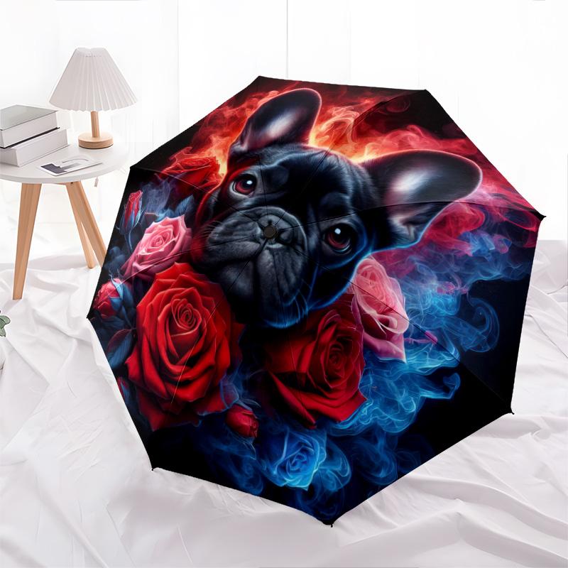1pc Cute dog pattern Umbrella Portable Folding Umbrella Iron Frame Hole Bone Structure Outdoor Home Umbrella