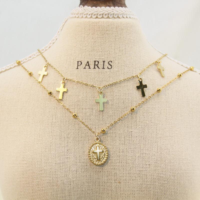 Vintage Titanium Steel Cross Pendant Necklace: Stylish European and American Design, Versatile Clavicle Chain