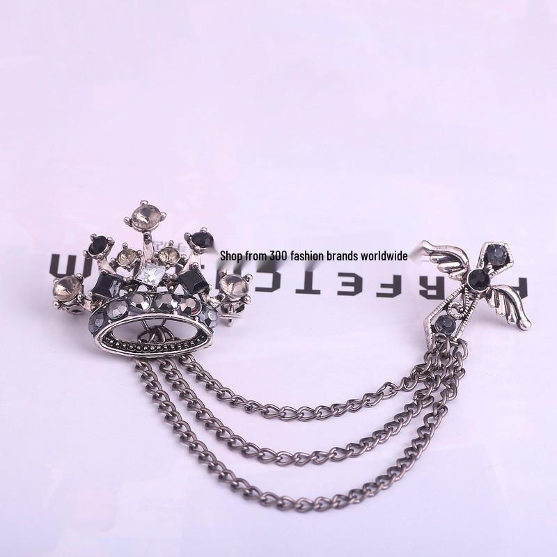 

Z16 European & American Men s Brooch: British Crown Cross Badge with Tassel Accents