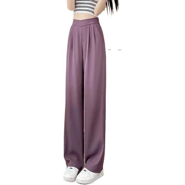 Women's Casual Ice Silk Pleated High-Waisted Pants - Summer Petite, Thin & Slimming Suit Pants