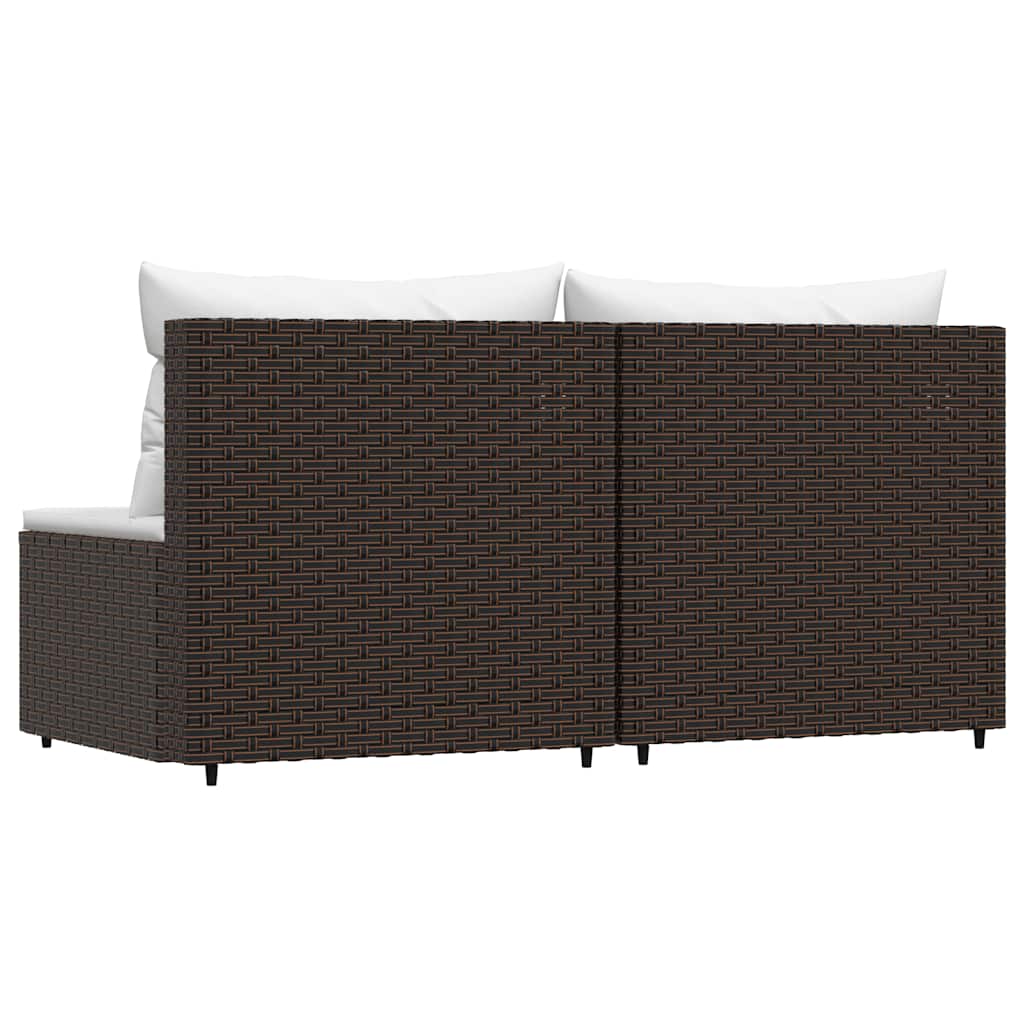 vidaXL Garten-Mittelsofas mit Kissen 2 Stk. Braun Poly Rattan