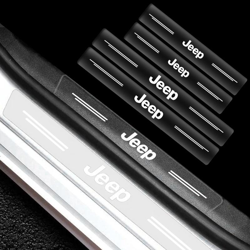 4Pc Car Threshold Protector Transparent Decorative Badge 3D Sticker for Jeep JK JL TJ Renegade Patriot Wrangler Cherokee Patriot Trail Liberty