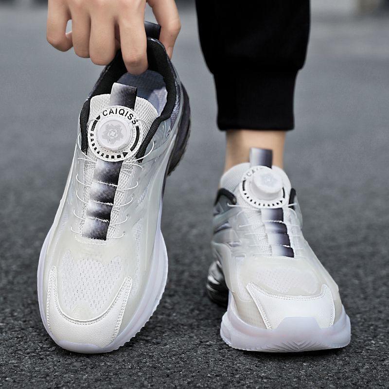 Men's Shoes 2025 Summer New Rotating Button Mesh Breathable Sports Shoes Medium and Large Children and Adolescents Air Cushion Dad Shoes