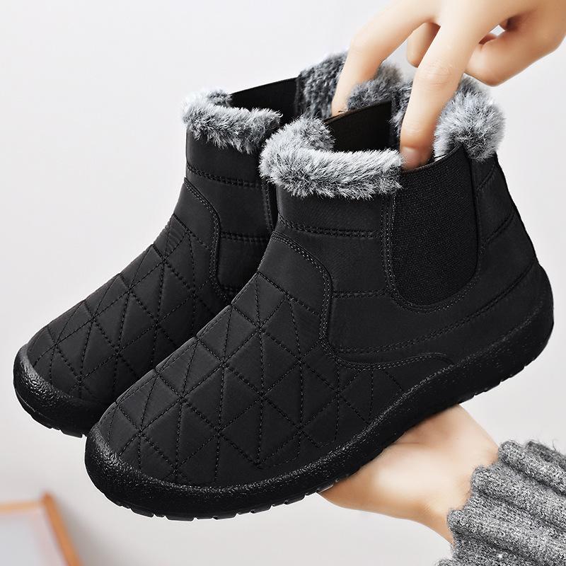 Women's Fashionable and Versatile Warm Padded Lining Snow Boots Comfortable Soft Elastic Thick Sole Cushioning Waterproof Non-slip Cotton Shoes.