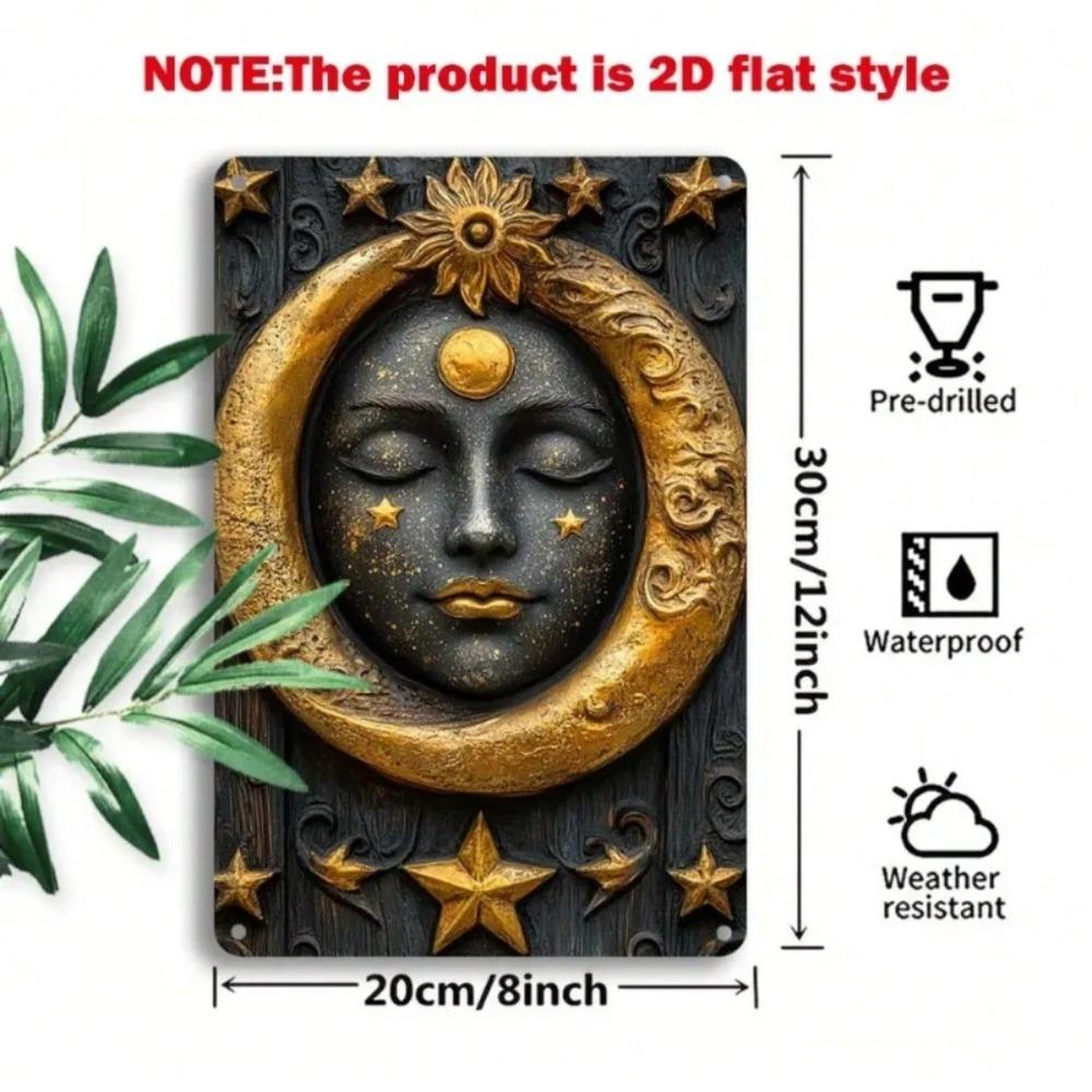 Vintage Moon Sun 2D Flat Metal Sign 1pc Retro Foil Art Tin Plaque Home Wall Decor