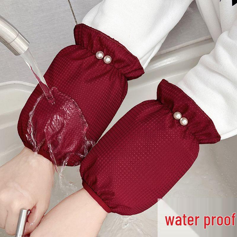 Women's Waterproof Pearl Decorated Sleeves: Cute, Oilproof, Stainproof, Protective for Autumn/Winter Housework and Student Use