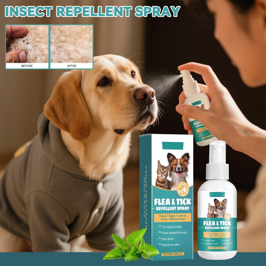 Fleas & Ticks Spray Deodorant Spray Pet Insect Spray Pet Health Mites, Fleas, Cats & Dogs,50ML