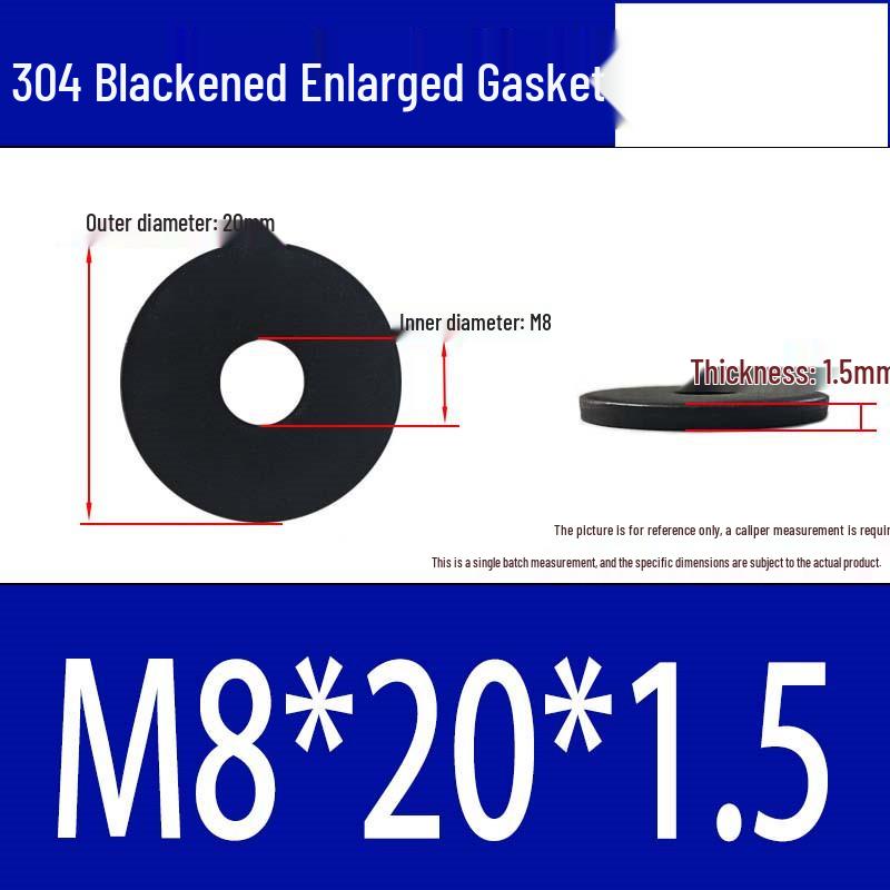 Large Black 304 Stainless Steel Ultra-Thin Oversized Flat Washer, Zinc-Plated
