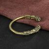 Vintage Distressed Double Dragon Head Round Bar Bangle Chinese Trendy Solid Antique Brass Craft Cuff