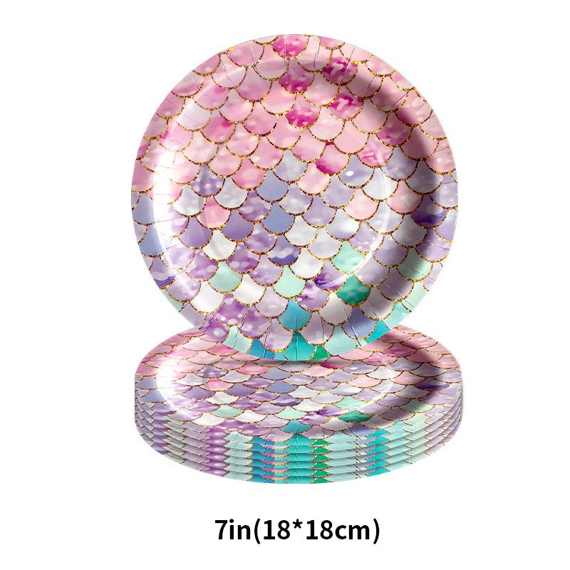 Mermaid-Themed Birthday Party Tableware Set: Disposable Tablecloth, Cups, Napkins, Plates.