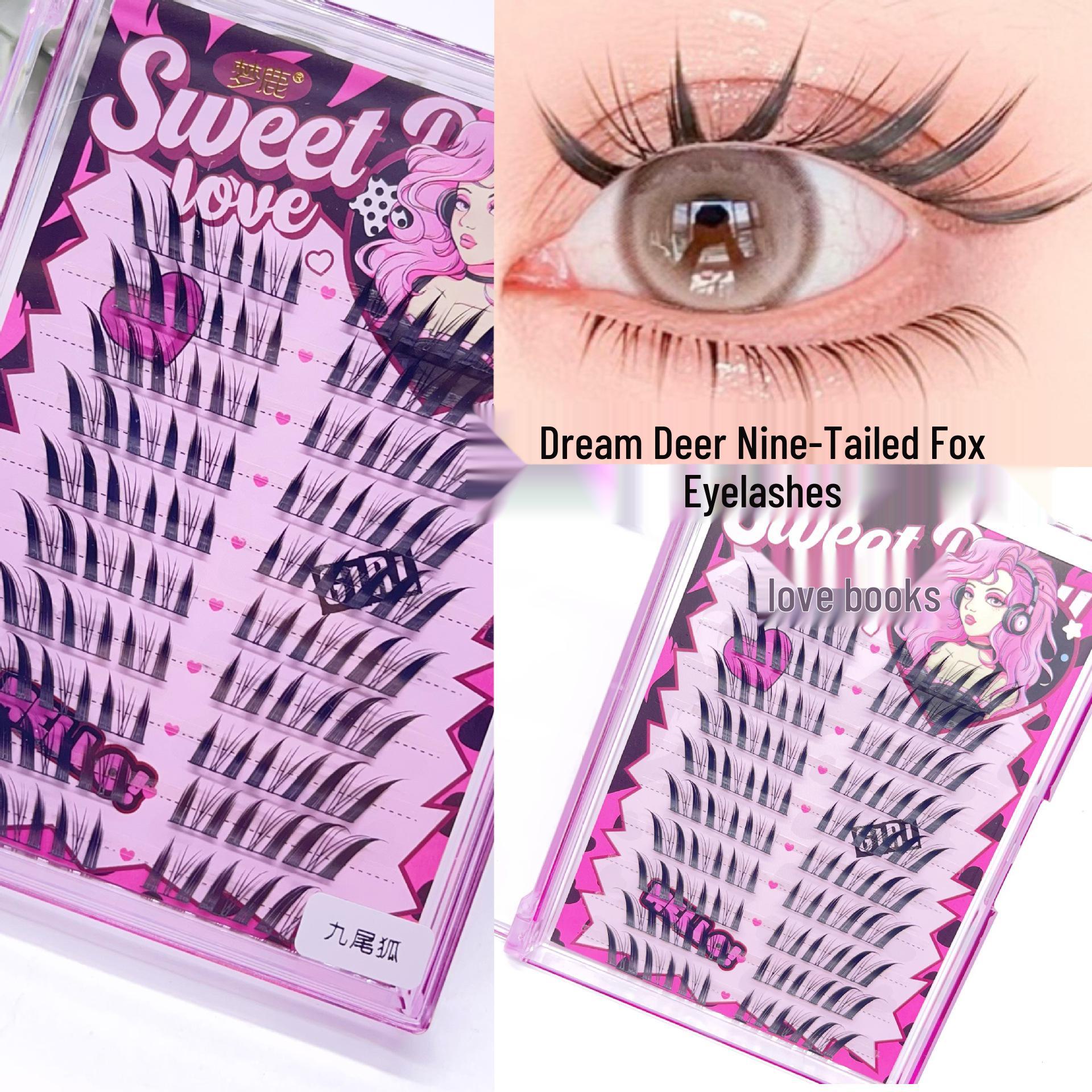 Dream Deer Fox Angled Nine-Tailed Daji False Eyelashes: Natural Thick Lashes, Short Front, Long Back, Angled Up.
