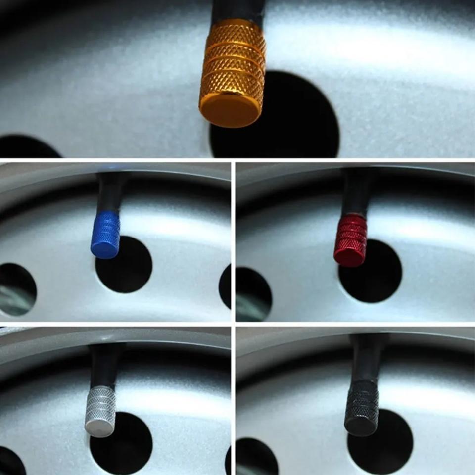 4pcs Knurling Style Tire Valve Caps Aluminum Silver Car Bike Wheel Stem Air Valve Caps Tire Pressure Cap Accessory Valve Stems 1