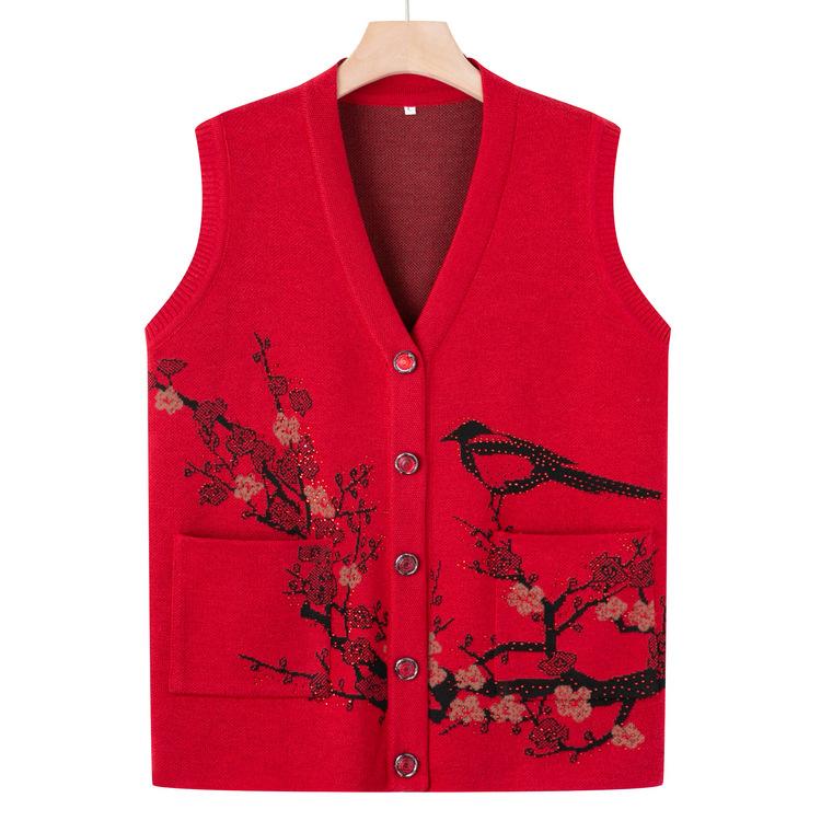 Middle-aged and Elderly Autumn Sweater Cardigan Elderly Casual Vest Autumn Clothes Mother Vest Vest Old Lady Grandma Clothes