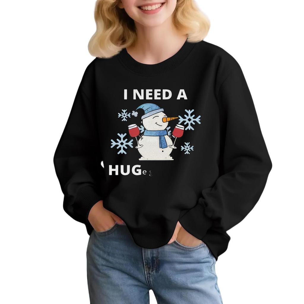 Kids' Fashion Loose-Fit Casual Long-Sleeve Christmas Print Oversized Crewneck Sweatshirt
