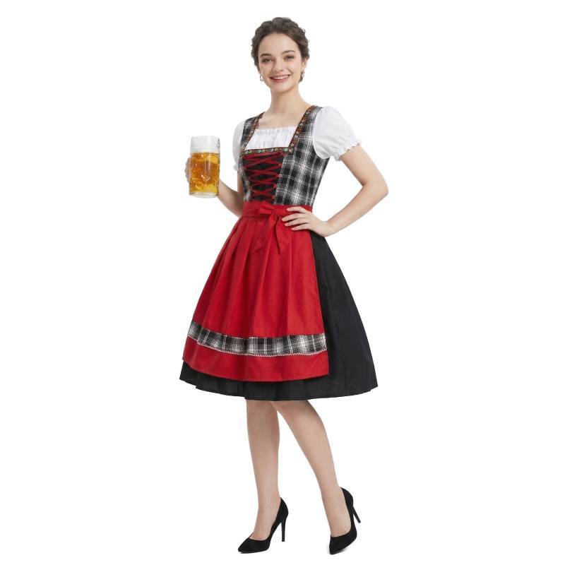 Oktoberfest Costume Vintage Red Black Plaid Dress For Halloween Party Dressup S