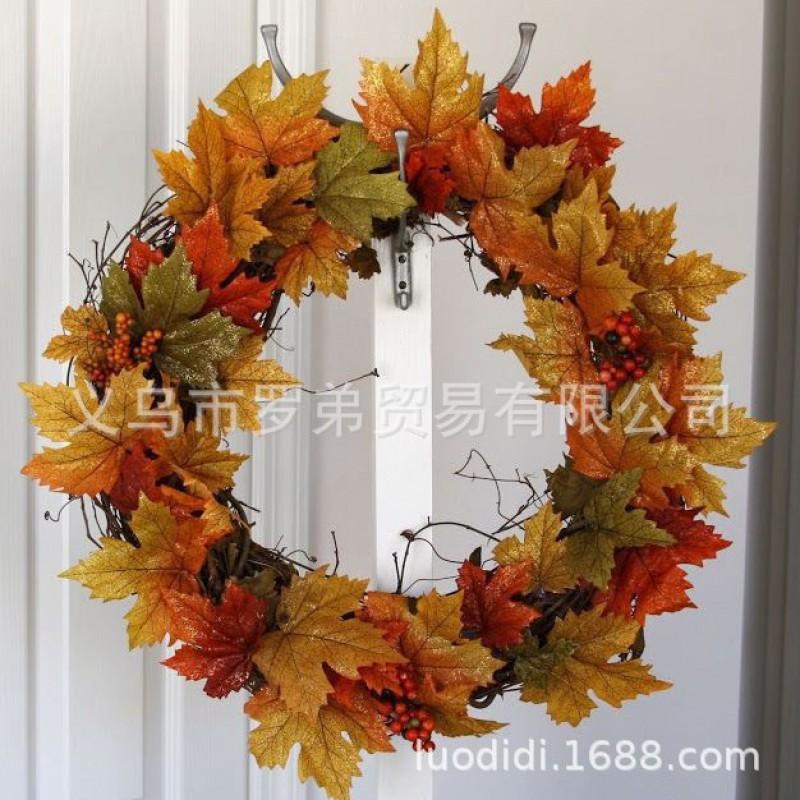 Harvest Wreath With Pumpkins Berries Vine Circle Halloween Thanksgiving Door Decor