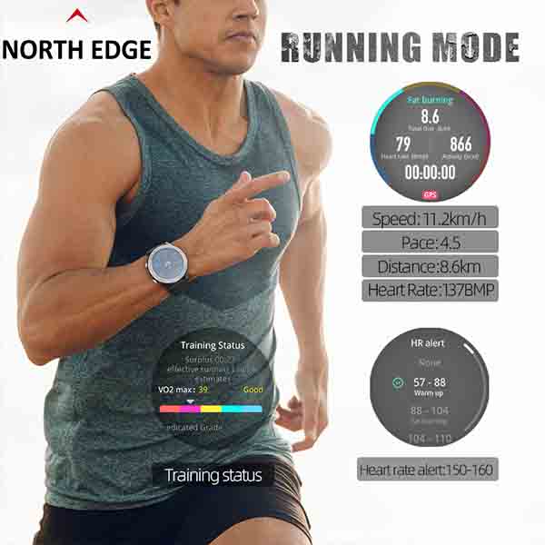 NORTH EDGE XTREK Men Sports Smart Watch GPS 360*360dpi Heart Rate SpO2 VO2 Max Stress 120 Sports Mode IOS Android Smartwatch