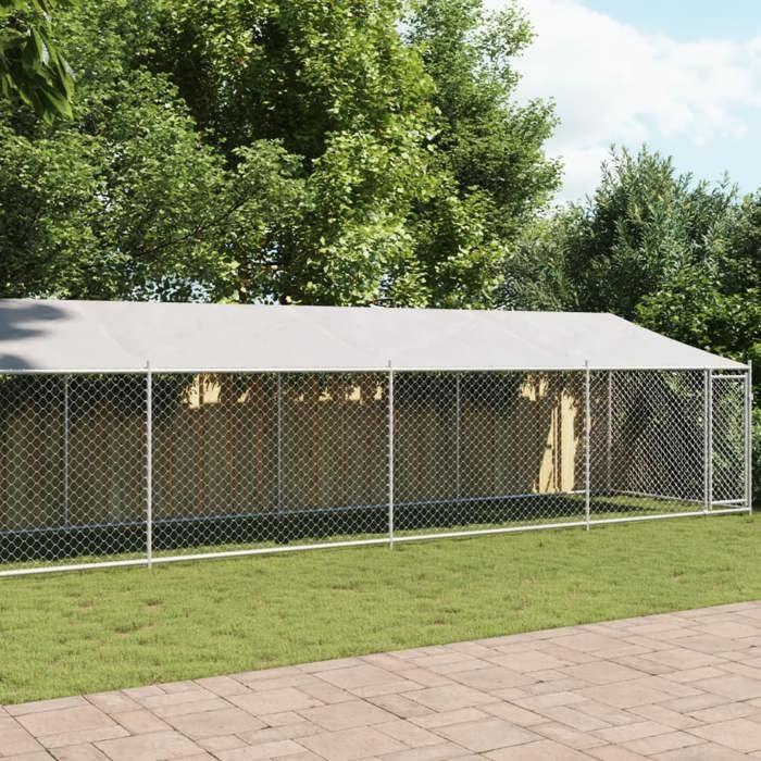 VidaXL Dog Cage with Roof and Door, Dog Kennel, Dog House, Garden Patio Niche, Grey 12x2x2m 3209572