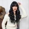 ALAN EATON Long Synthetic Black Wig Wavy Wigs with Bangs Cosplay Wigs for Women Party Use Heat Resistant Fiber