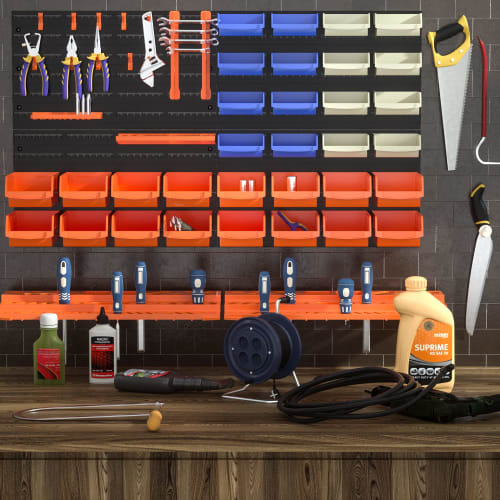 KOOPRO Tool Case, Toolbox, Small Tool Storage Set, Parts Storage, Tool Holder, Hooks, Wall-Mounted Board, Garage, Factory Workshop, Home Workshop, DIY