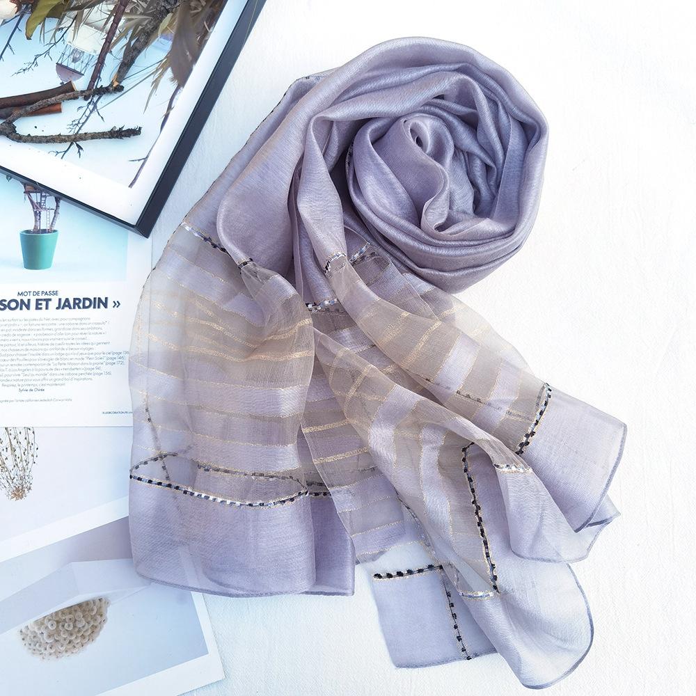 New Silk Scarf Women's Scarf Shawl Striped Mulberry Silk Scarf Sunscreen Large Silk Scarf