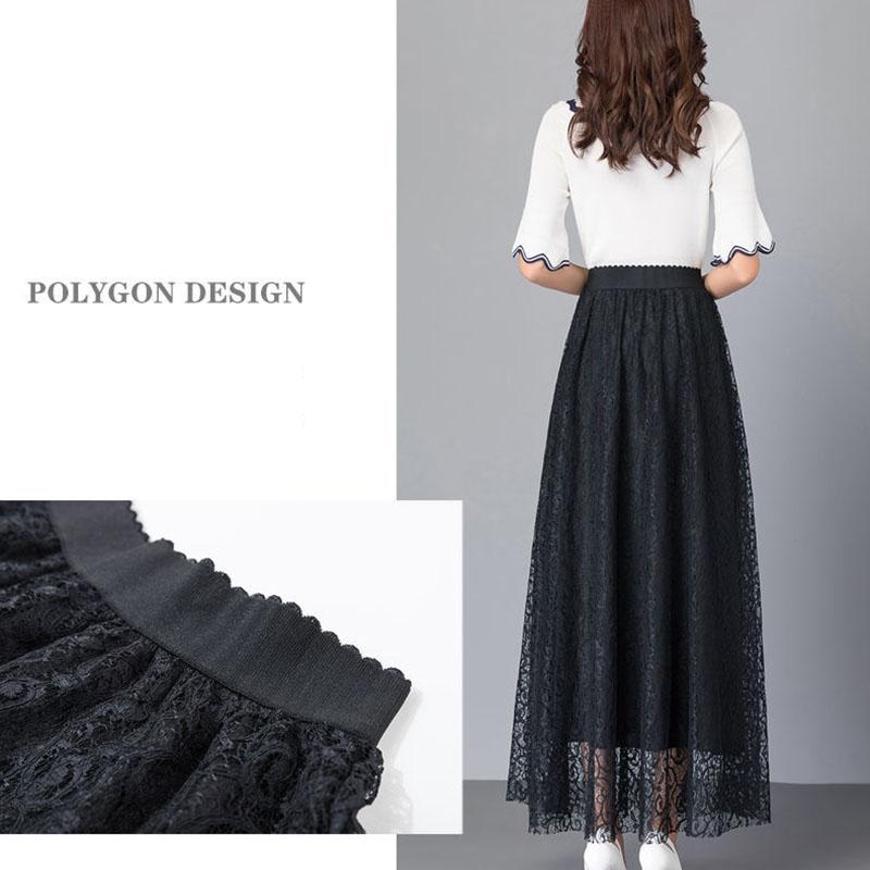 Velká velikost Univerzální A-liniová Dlouhá sukně Dámská Jarní a Podzimní Krajková Elastická S Vysokým Pasem Středně dlouhá Sukně