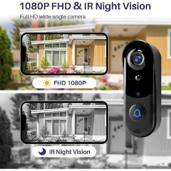 Wireless Video Doorbell Camera with Chime, Smart Home Surveillance Indoor/Outdoor, No Monthly Fee, AI Human Detection, Two Way Audio, Live View,