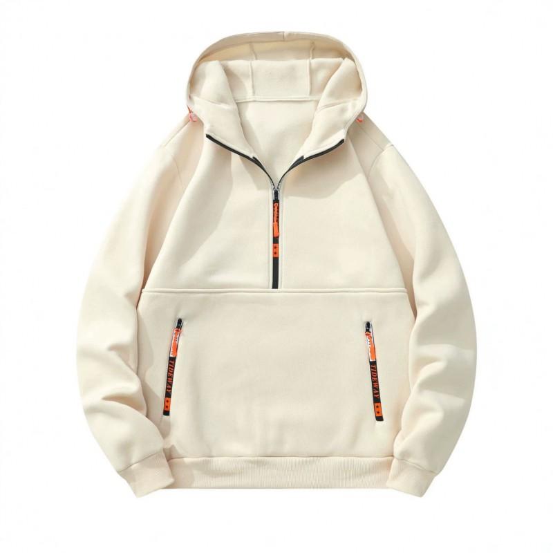 Mens Hooded Half-Zip Sweatshirt Loose Solid Color Casual Sportswear
