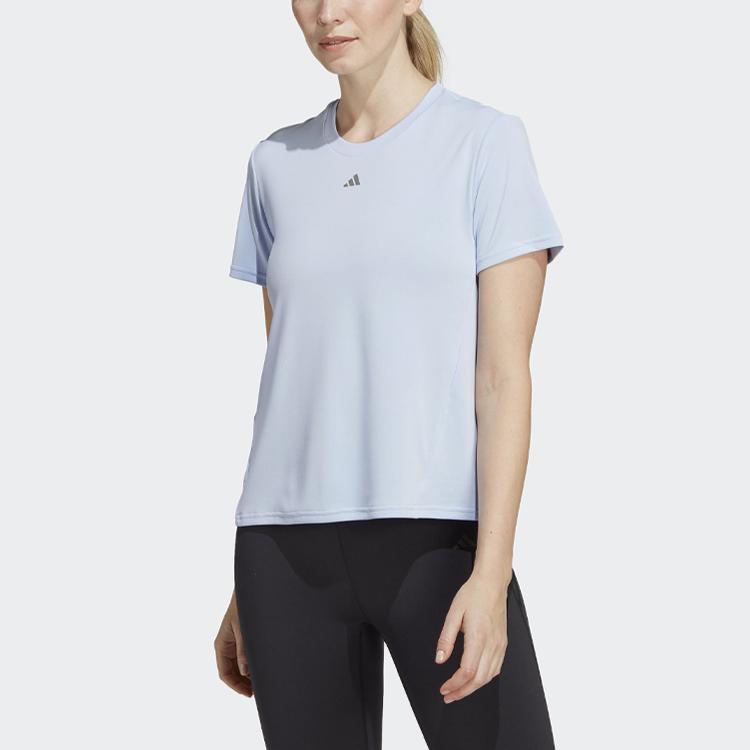 Adidas Heat.Rdy Sweat-Conceal Solid Logo Tricou cu mânecă scurtă cu gâtul turnat Femei Topuri Albastru deschis II3245