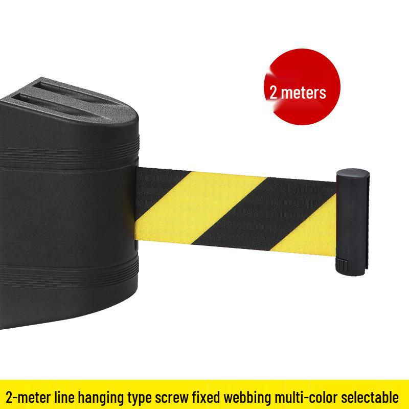 Wall-mounted Retractable Black-Yellow Warning Tape Barrier with No-Drill Mount