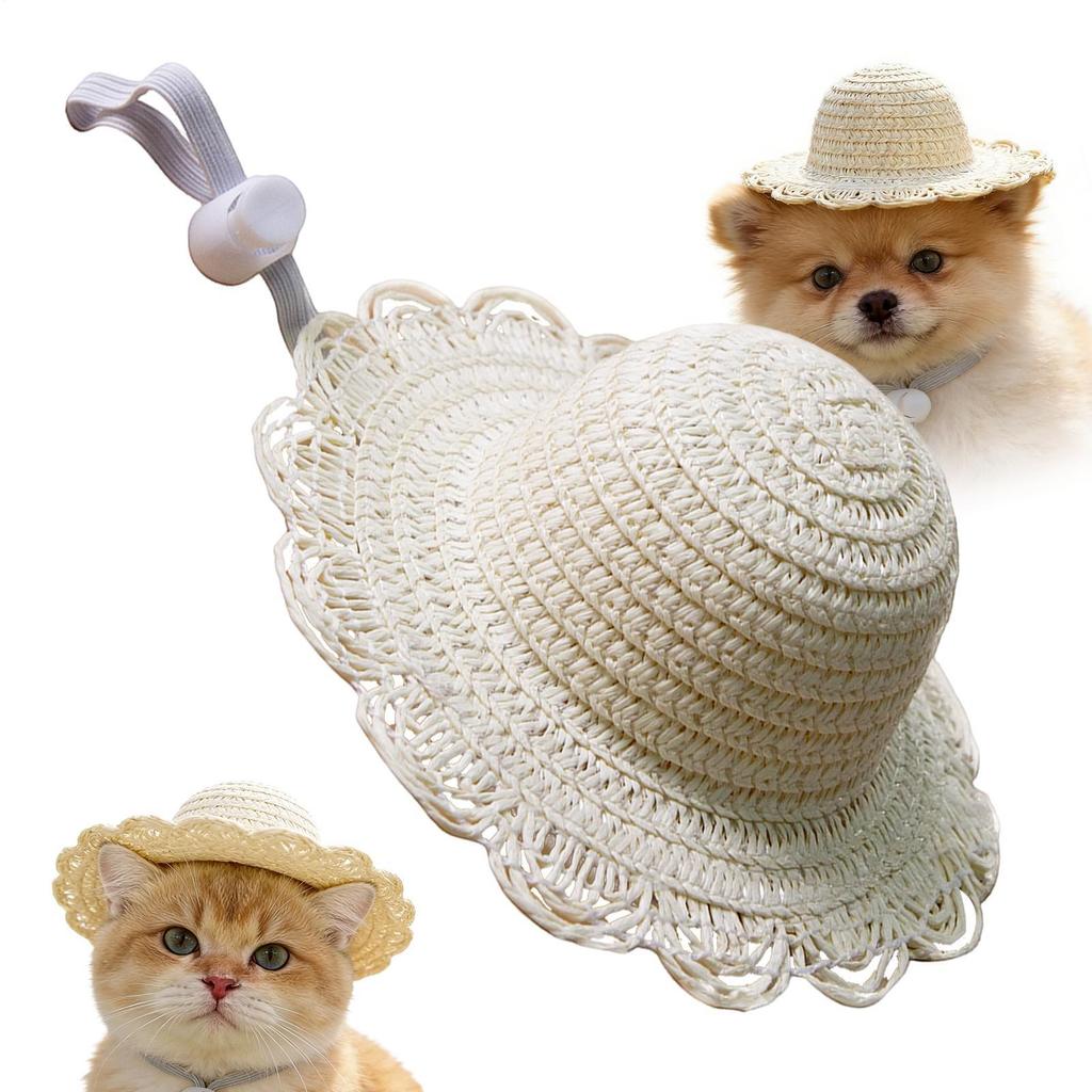 Cappello di Paglia per Cane Traspirante Copricapo per Cucciolo Cappello di Paglia Estivo per Gatto per Genitori di Animali Amanti degli Animali Scarpe da Ginnastica Spiaggia Parco Passeggiata Escursionismo