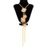Sweet And Cool Three-Dimensional Flower Pearl Long Necklace, Design Sense Metal Butterfly Snake Bone Chain Necklace